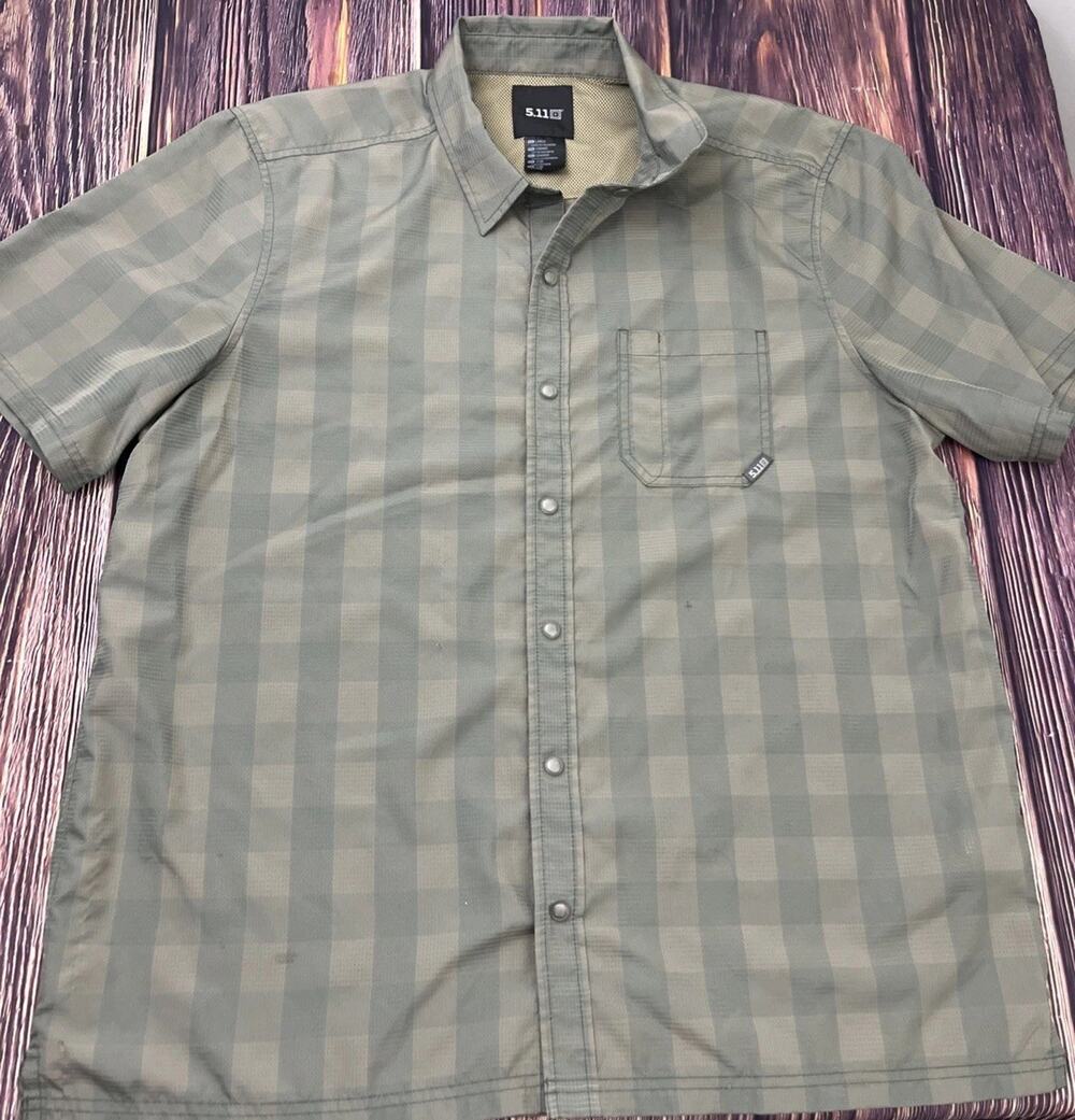 511 Tactical Green Plaid Lightweight Snap Button Shirt Mens Size Large